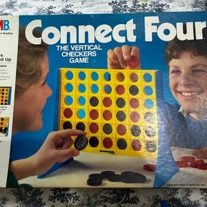 Connect Four Vintage Vertical Checkers Game - Yellow/Blue - Milton Bradley